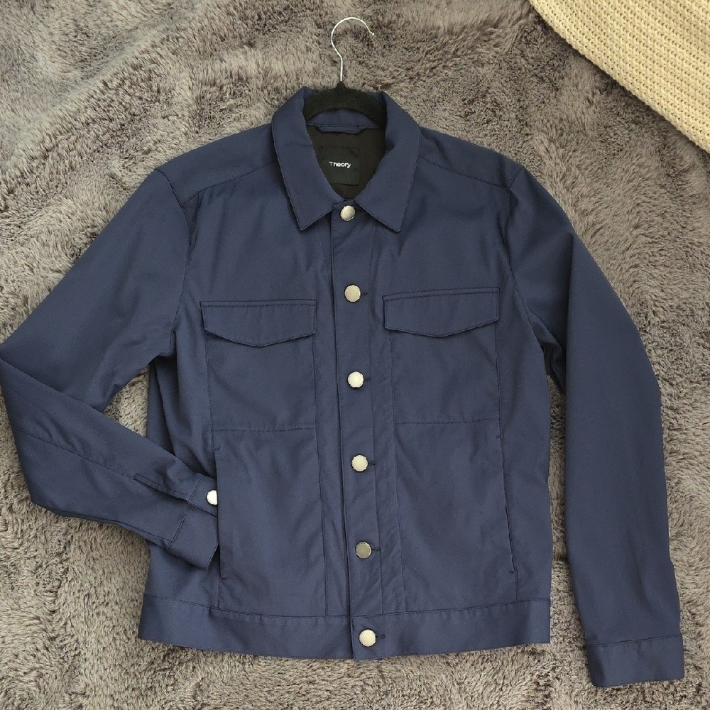 Theory Victory Neoteric Navy Blue Samson Shacket Trucker Jacket Medium